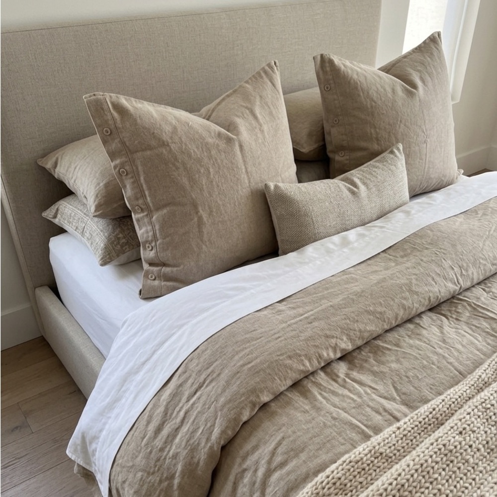 Matteo Los Angeles European Linen Pillow Shams Beige/light brown (Set- 2 Shams)